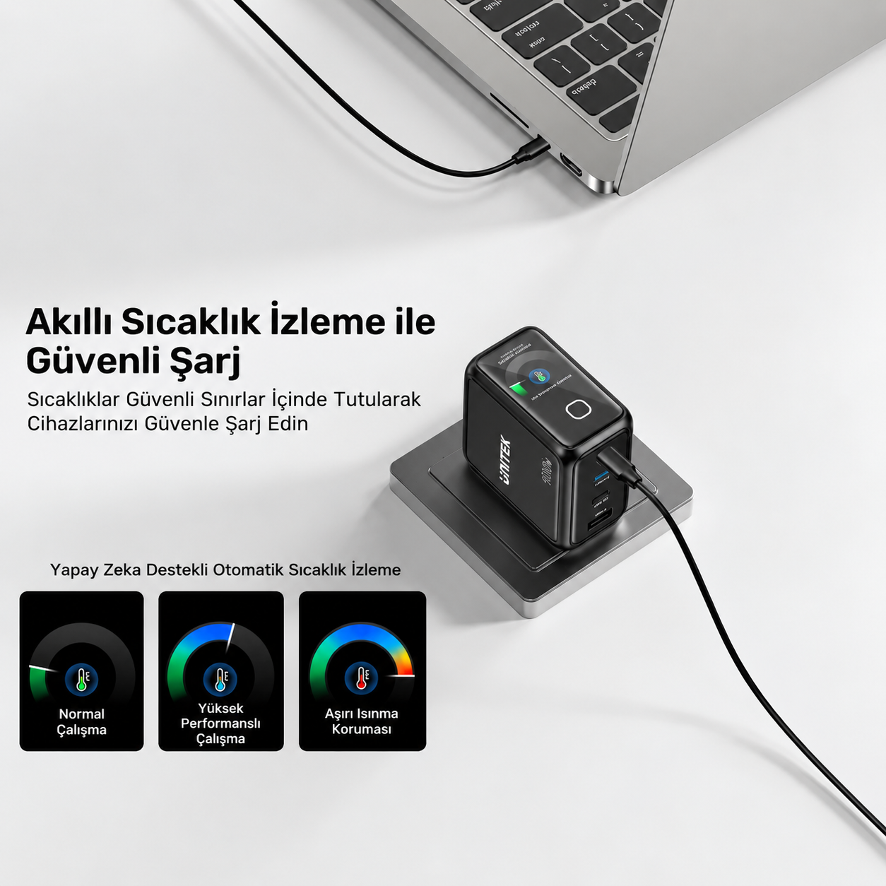Unitek Rexo 100W 4 Portlu Akıllı Ekranlı GaN Şarj Cihazı (P1132ABK01-EU)