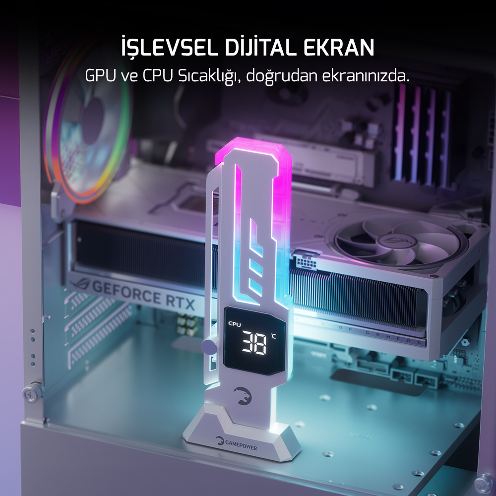 Gamepower Heatsync V2 ARGB Dikey Ekran Kartı Tutucu Beyaz