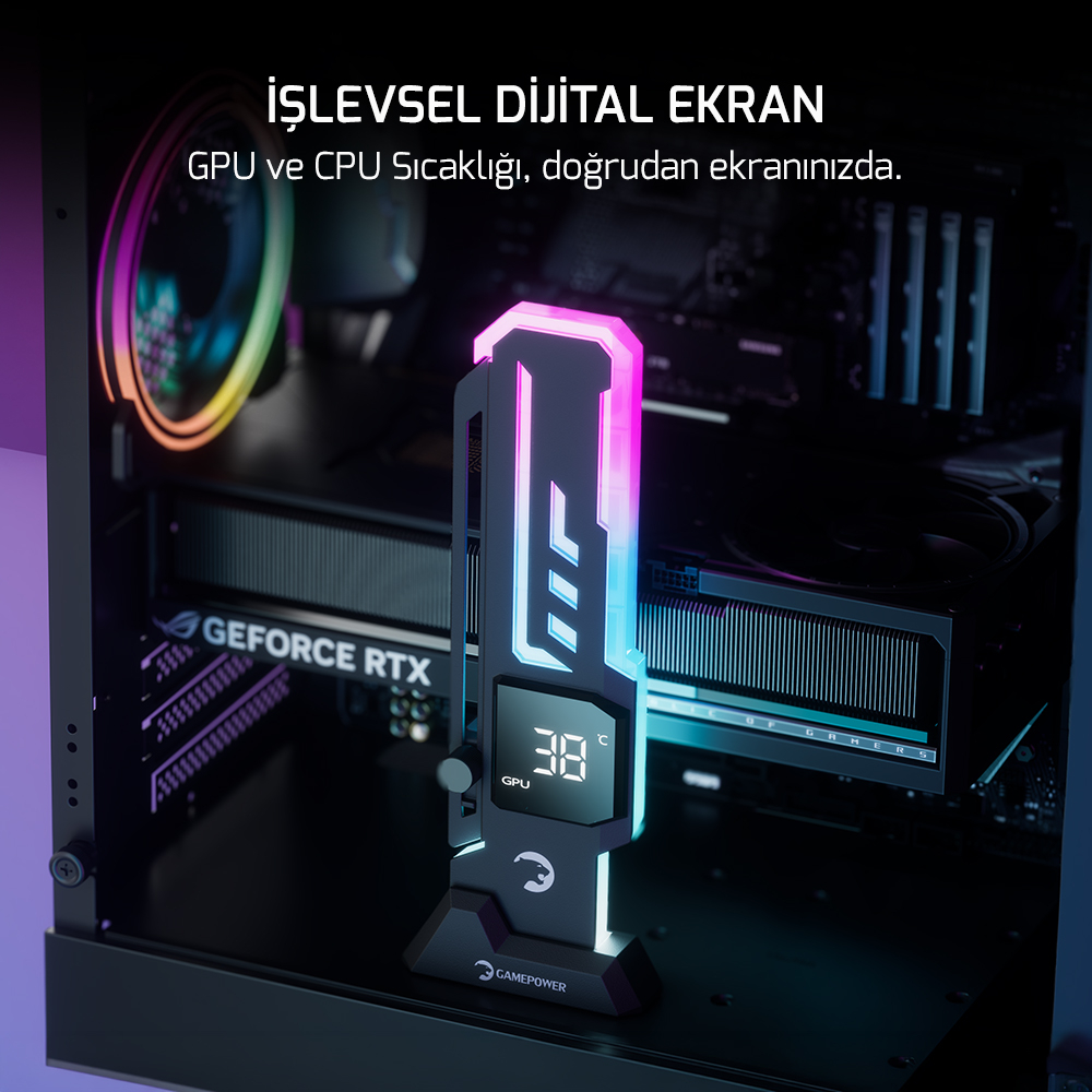 Gamepower Heatsync V2 ARGB Dikey Ekran Kartı Tutucu Siyah
