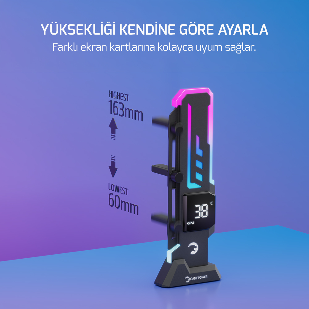 Gamepower Heatsync V2 ARGB Dikey Ekran Kartı Tutucu Siyah