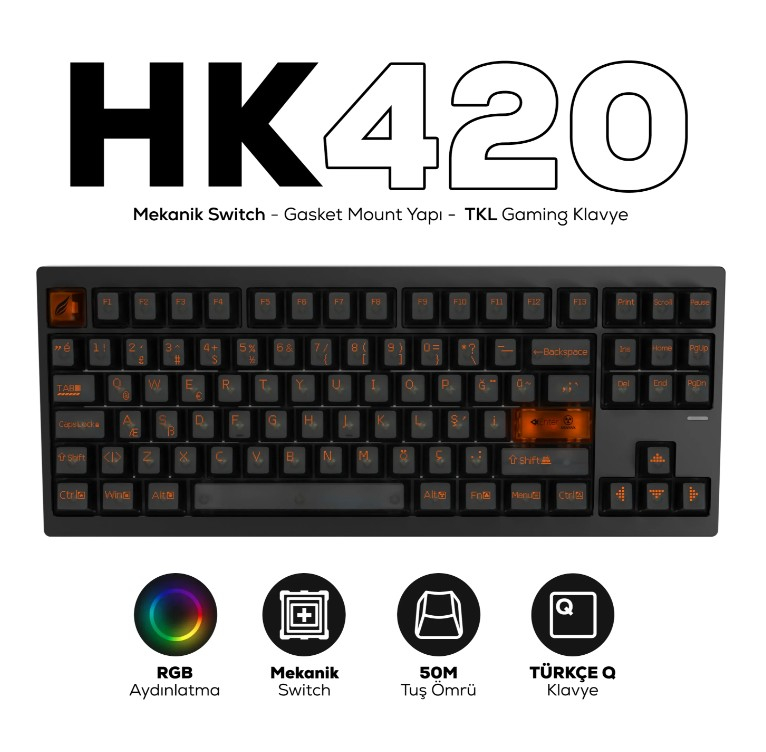 Hawk HK420 RGB TKL Phantom Switch Kablolu/Kablosuz Mekanik Oyuncu Klavyesi