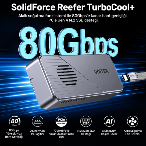 Unitek Turbocool+ 80GBPS M.2 SSD Kutusu (S1253BGY01)