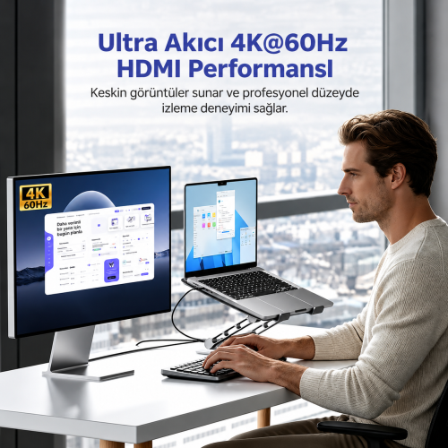 Unitek Çıkarılabilir USB-C Hub`lı Dizüstü Bilgisayar Standı (D1109CGY01)