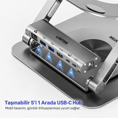 Unitek Çıkarılabilir USB-C Hub`lı Dizüstü Bilgisayar Standı (D1109CGY01)
