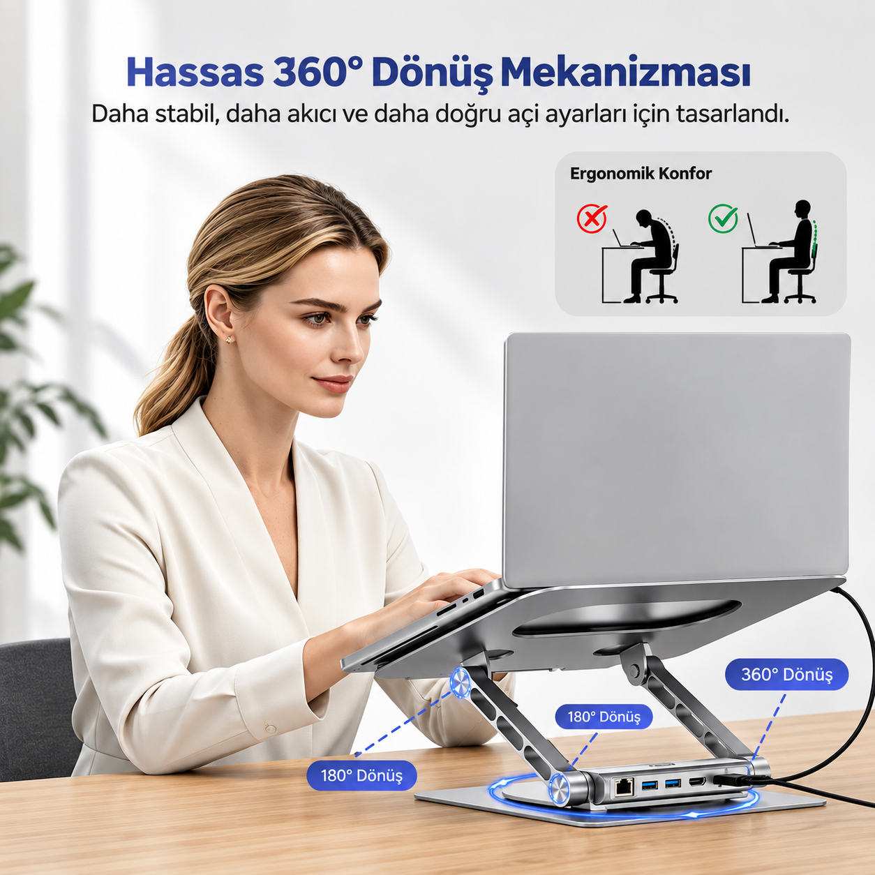 Unitek Çıkarılabilir USB-C Hub`lı Dizüstü Bilgisayar Standı (D1109CGY01)