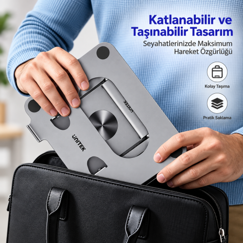 Unitek Çıkarılabilir USB-C Hub`lı Dizüstü Bilgisayar Standı (D1109CGY01)