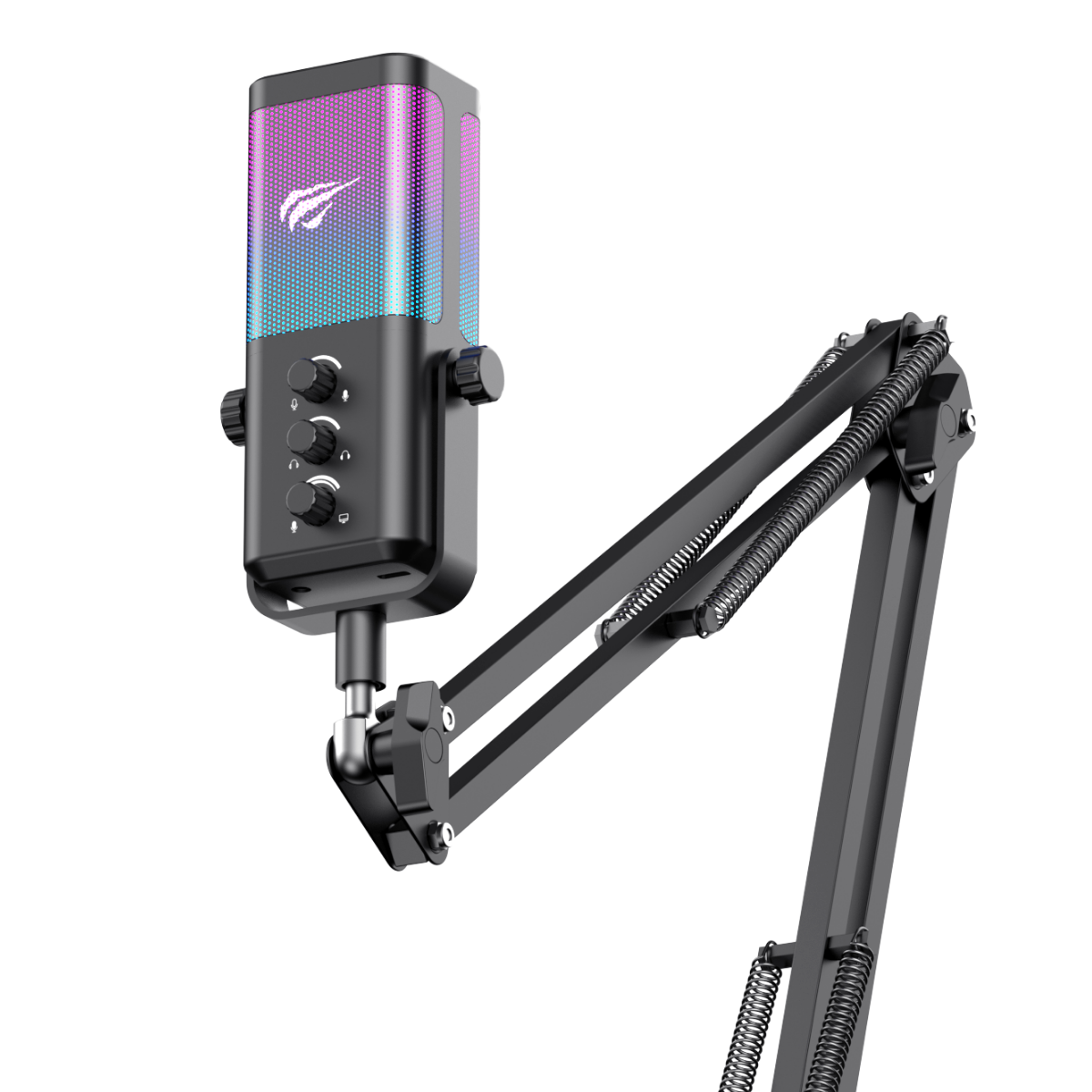 Havit Gamenote GK65 Pro RGB Oyuncu ve Yayıncı Mikrofonu - 192KHz/24Bit Ses Kartlı & Akrobat Kollu Set Siyah