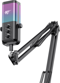 Havit Gamenote GK65 Pro RGB Oyuncu ve Yayıncı Mikrofonu - 192KHz/24Bit Ses Kartlı & Akrobat Kollu Set Siyah