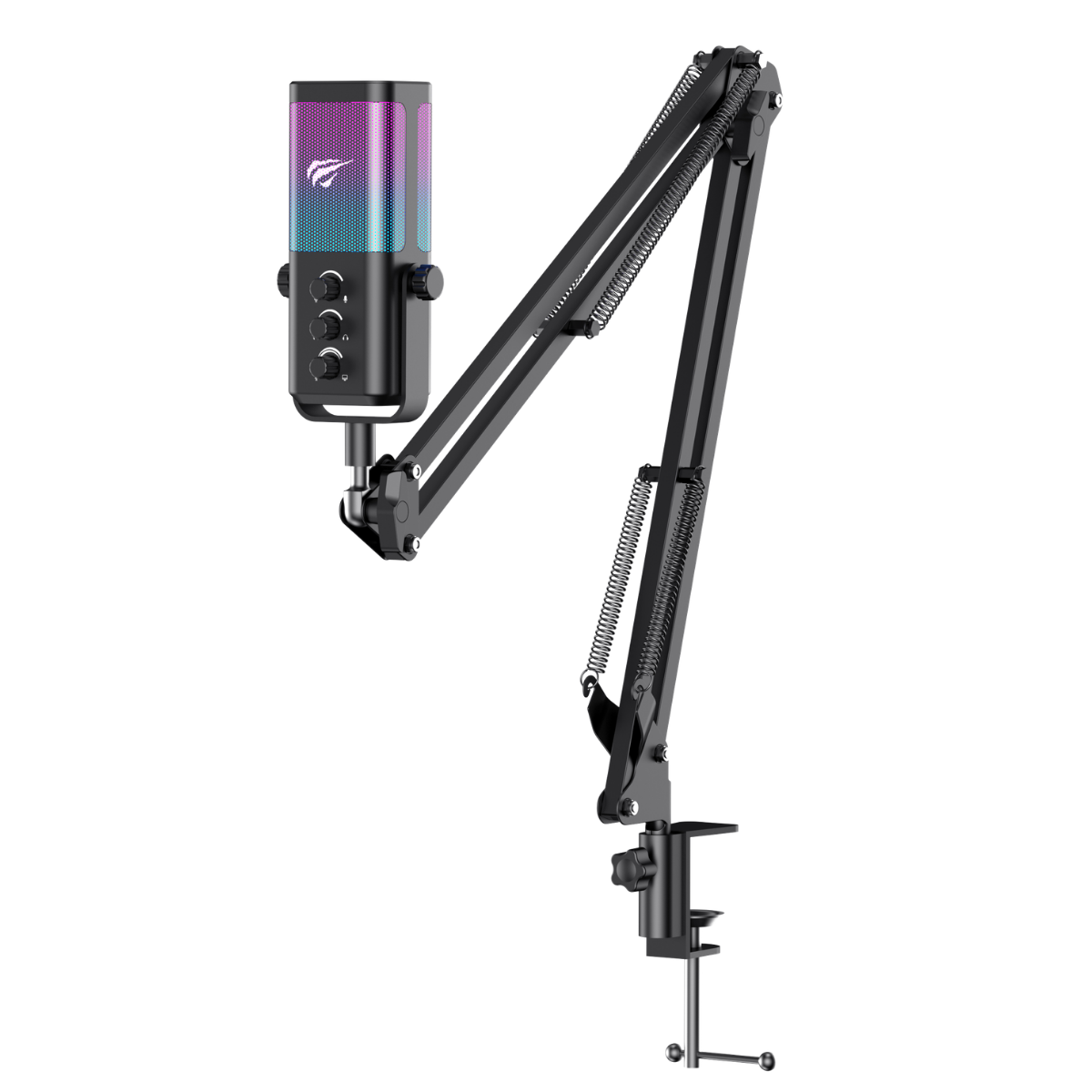 Havit Gamenote GK65 Pro RGB Oyuncu ve Yayıncı Mikrofonu - 192KHz/24Bit Ses Kartlı & Akrobat Kollu Set Siyah