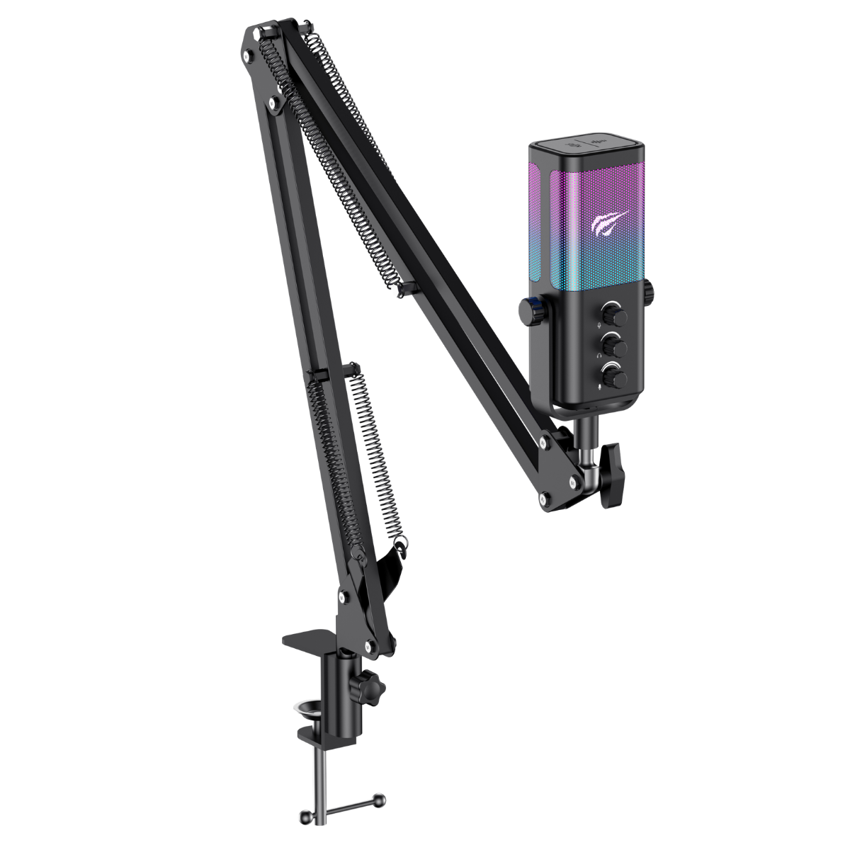Havit Gamenote GK65 Pro RGB Oyuncu ve Yayıncı Mikrofonu - 192KHz/24Bit Ses Kartlı & Akrobat Kollu Set Siyah