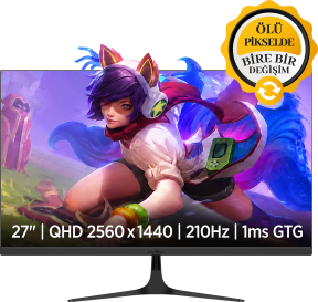 James Donkey Velor Q60 27″ 210Hz 1Ms GTG Fast IPS QHD 2K 10 Bit Gaming Monitör (Ölü Pikselde Anında Değişim)