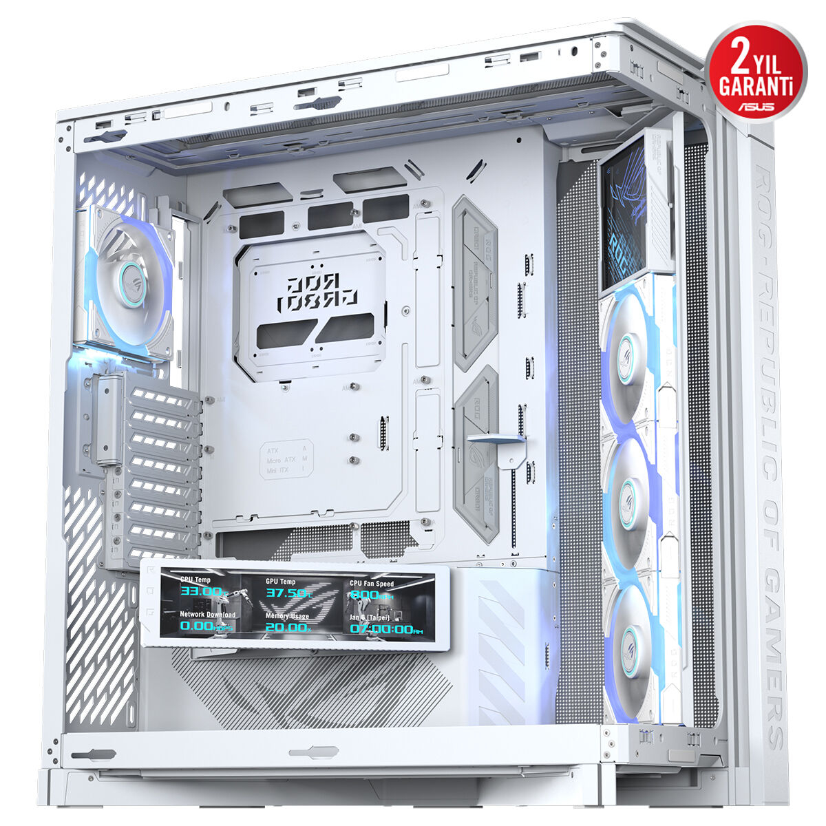 ASUS ROG Cronox GR801 ARGB USB 3.2 Temperli Cam Full Tower Beyaz Gaming (Oyuncu) Kasa