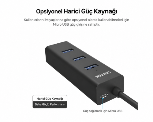 Unitek 4 Port Güçlendirilmiş USB 3.0 Hub (Y-3089)