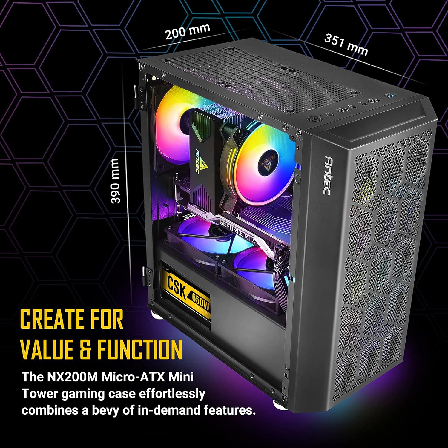 Antec NX200M Micro ATX Mini Tower Siyah Gaming (Oyuncu) Kasa