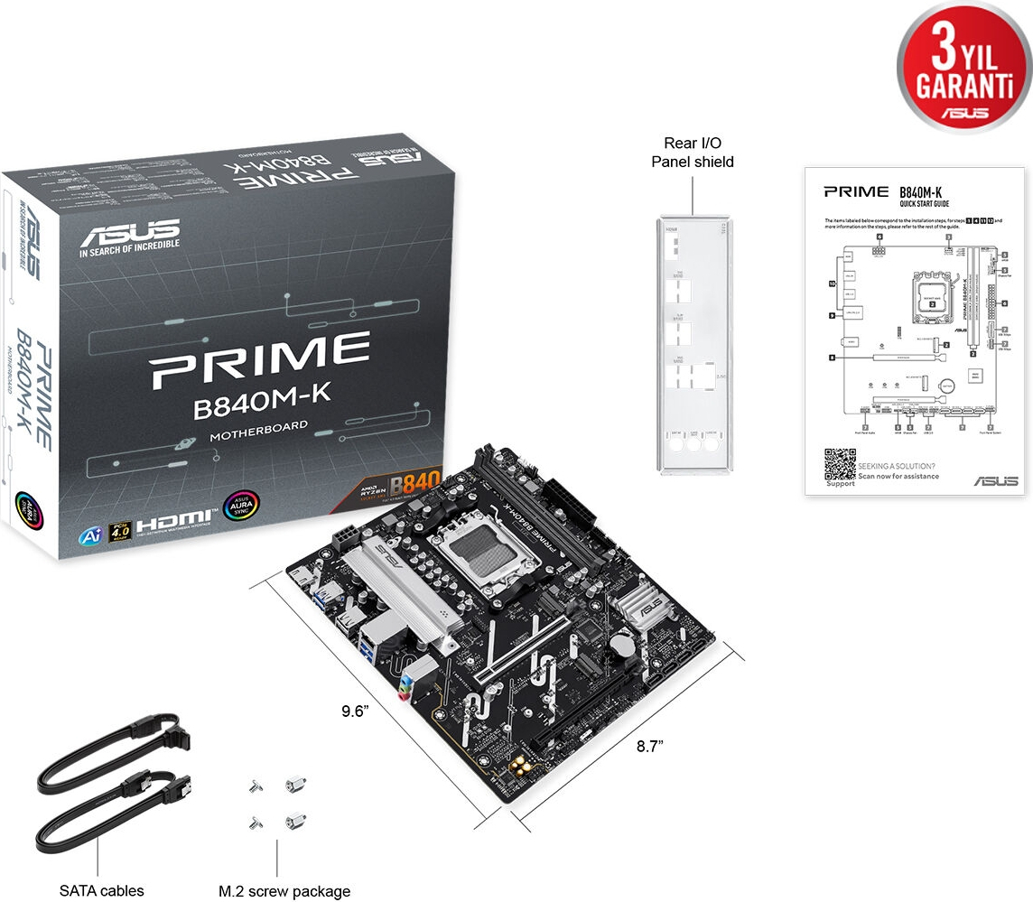 ASUS PRIME B840M-K AM5 Soket DDR5 8000(OC)MHz mATX Anakart
