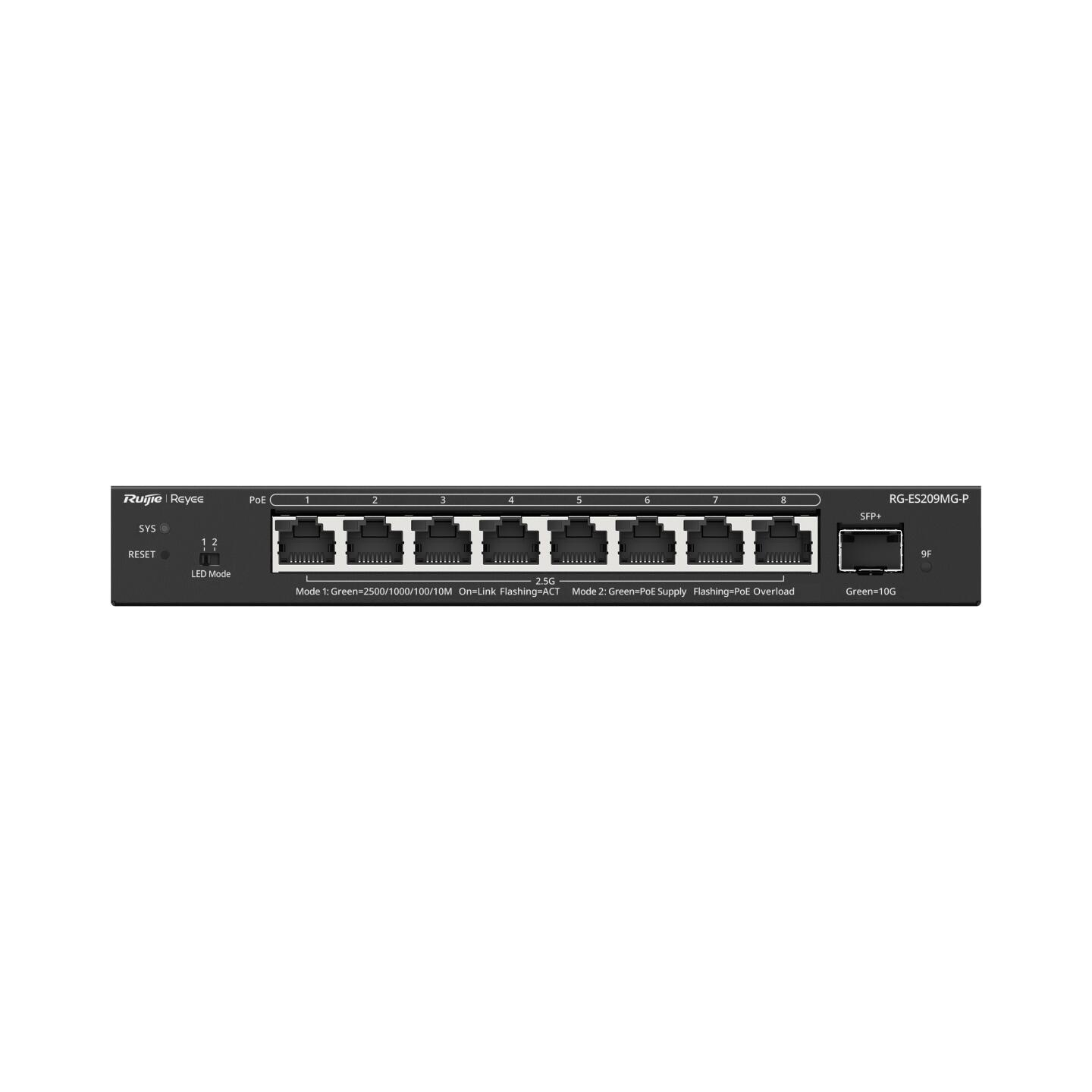 RUIJIE REYEE RG-ES209MG-P 8 Port 10/100/1000/2500 Mbps RJ45 PoE+ 130W PoE+ 1x10G SFP+ Yönetilebilir Switch