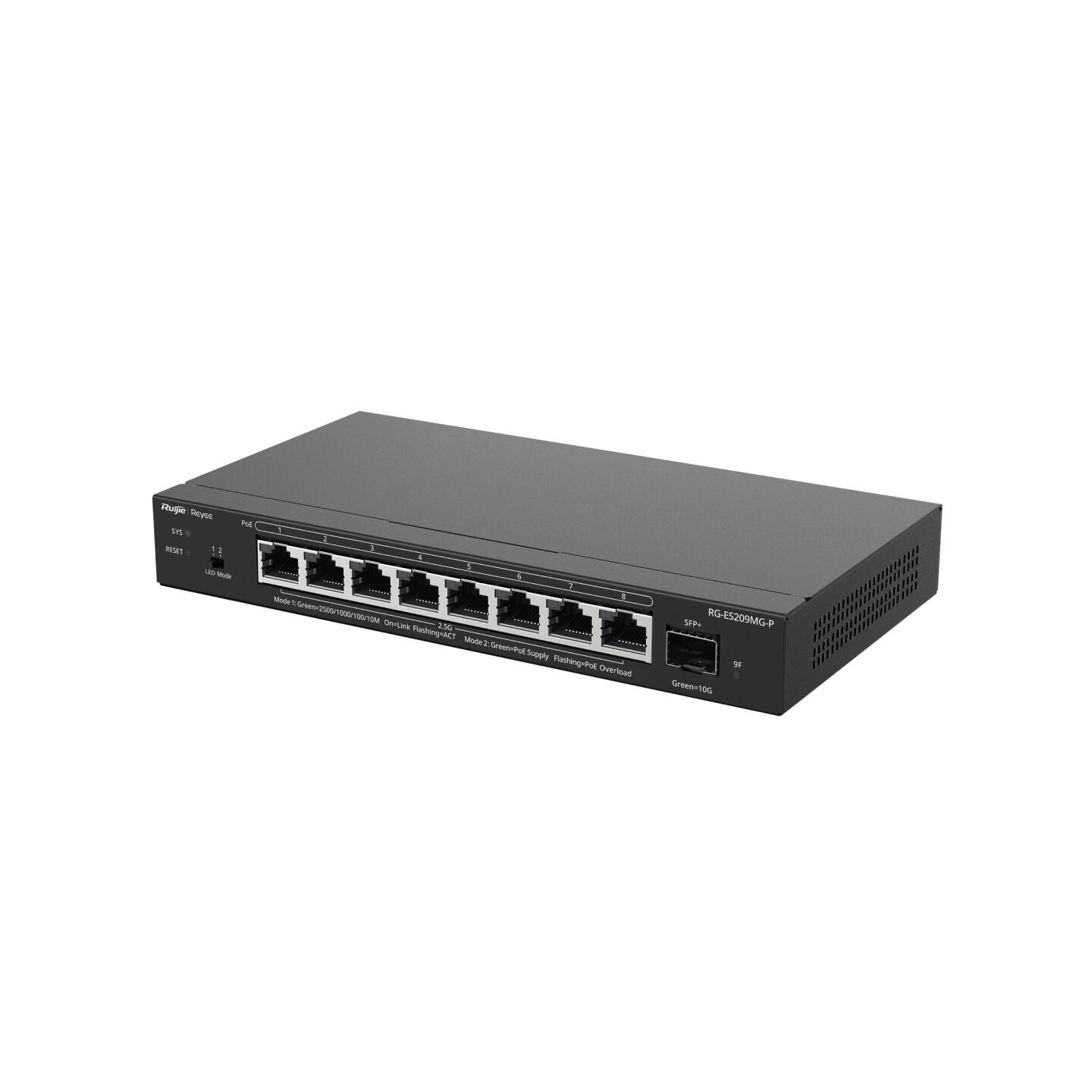 RUIJIE REYEE RG-ES209MG-P 8 Port 10/100/1000/2500 Mbps RJ45 PoE+ 130W PoE+ 1x10G SFP+ Yönetilebilir Switch