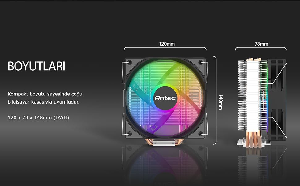 ANTEC A450 FRGB 120mm FRGB Fanlı LGA1700/1851/AM5 4xBakır 180W Borulu Hava Soğutma