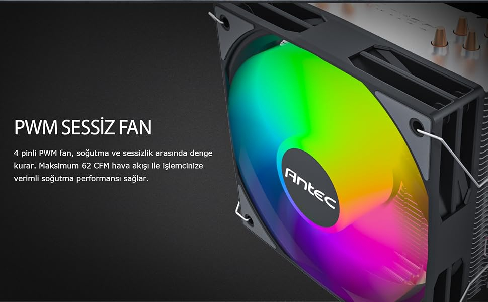 ANTEC A450 FRGB 120mm FRGB Fanlı LGA1700/1851/AM5 4xBakır 180W Borulu Hava Soğutma