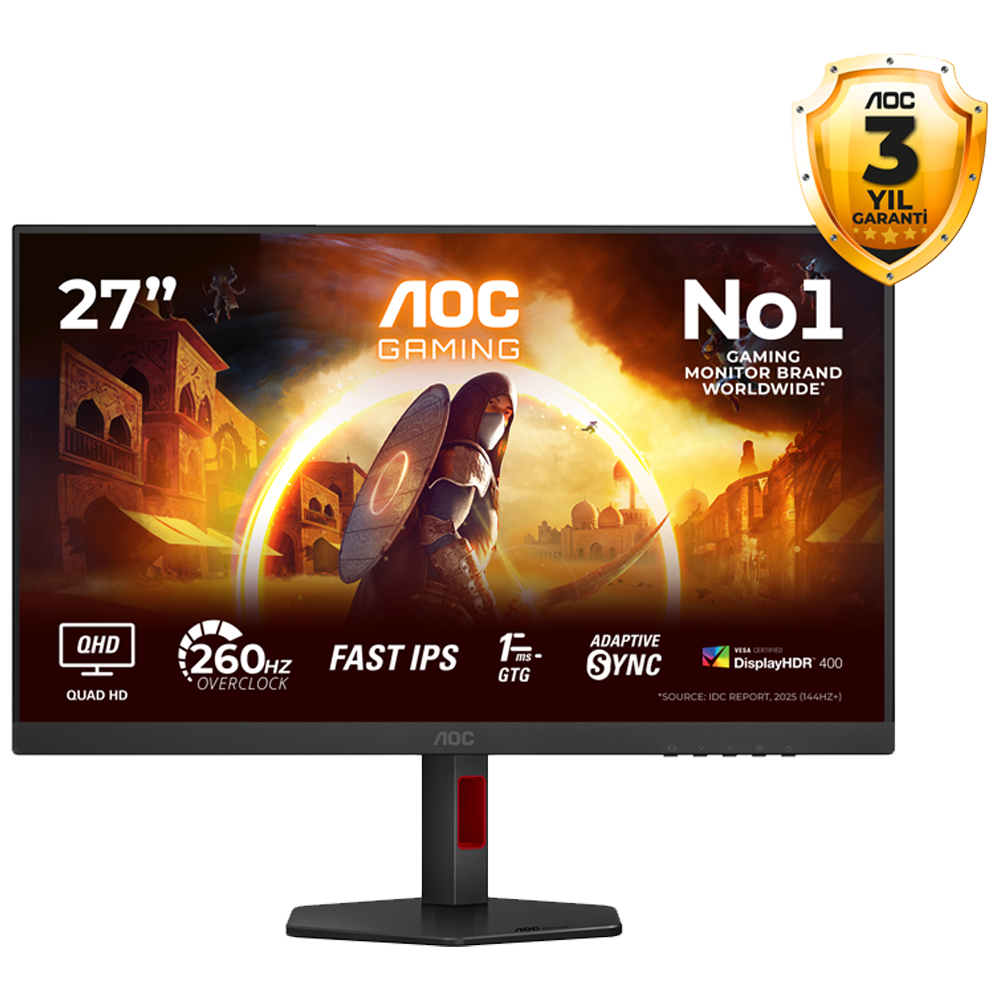 AOC Q27G4ZR 27″ 0.3Ms 260Hz 2K QHD HDR400 Pivot Fast IPS Oyuncu Monitörü
