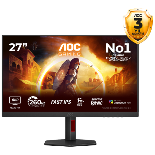 AOC Q27G4ZR 27″ 0.3Ms 260Hz 2K QHD HDR400 Pivot Fast IPS Oyuncu Monitörü