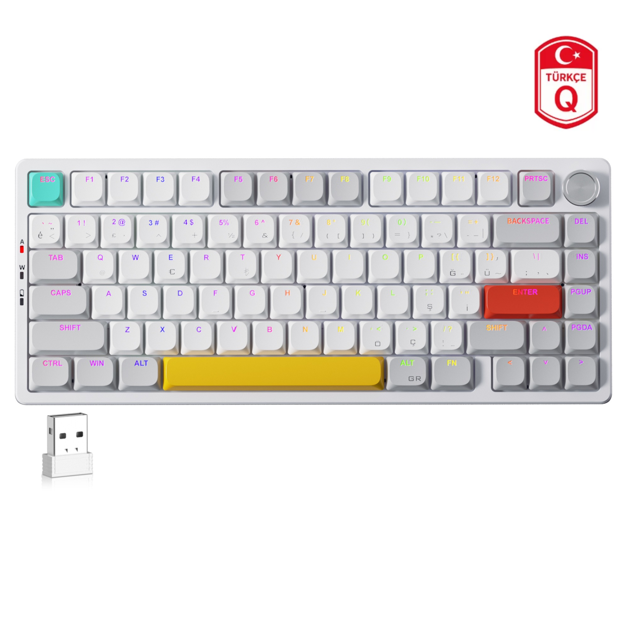 MageGee Moon84 RGB Low Profile Red Switch Triple Mode Kablosuz Mekanik Beyaz Klavye