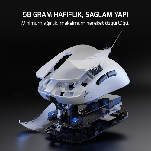GamePower Flow PAW3315 16.000DPI Mekanik Switch Kablosuz Beyaz Gaming Mouse (Grip Tape ve Skatez Hediyeli)