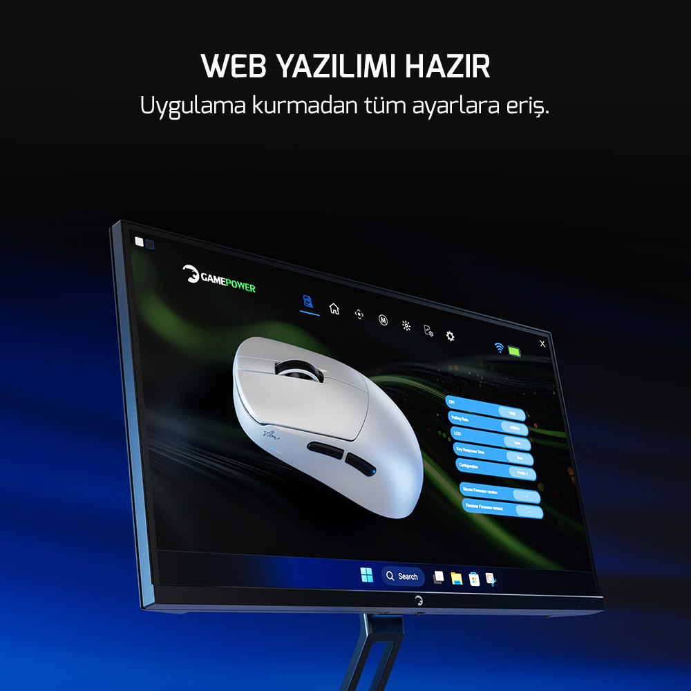 GamePower Flow PAW3315 16.000DPI Mekanik Switch Kablosuz Beyaz Gaming Mouse (Grip Tape ve Skatez Hediyeli)