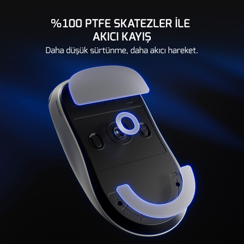 GamePower Flow PAW3315 16.000DPI Mekanik Switch Kablosuz Beyaz Gaming Mouse (Grip Tape ve Skatez Hediyeli)