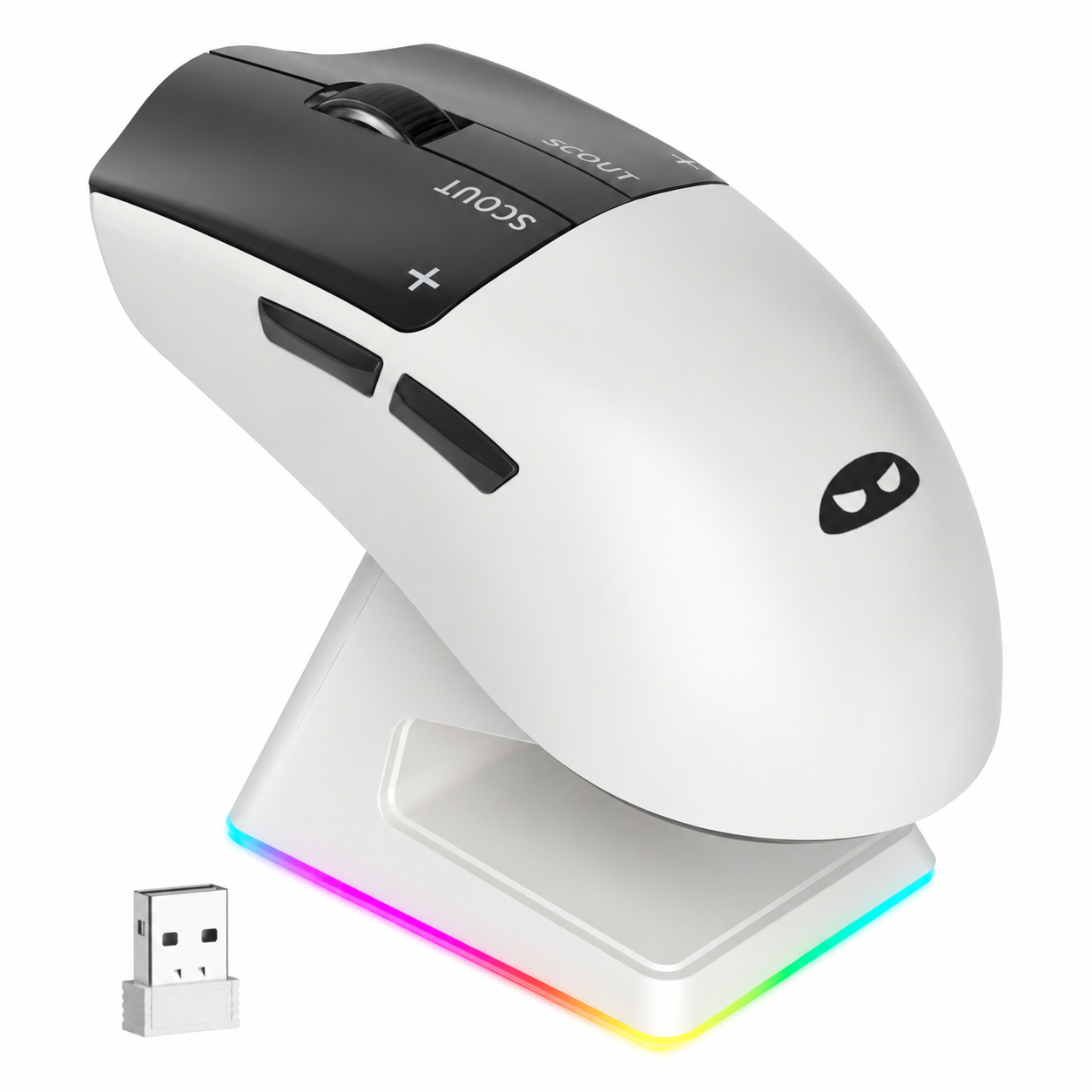 MageGee Scout & RGB Dock Station 12.000DPI PAW3311 Triple Mode (Kablolu/Bluetooth/2.4G) Beyaz Gaming Mouse