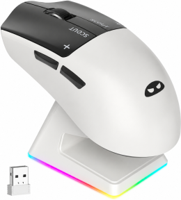 MageGee Scout & RGB Dock Station 12.000DPI PAW3311 Triple Mode (Kablolu/Bluetooth/2.4G) Beyaz Gaming Mouse