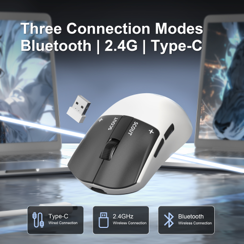 MageGee Scout & RGB Dock Station 12.000DPI PAW3311 Triple Mode (Kablolu/Bluetooth/2.4G) Beyaz Gaming Mouse