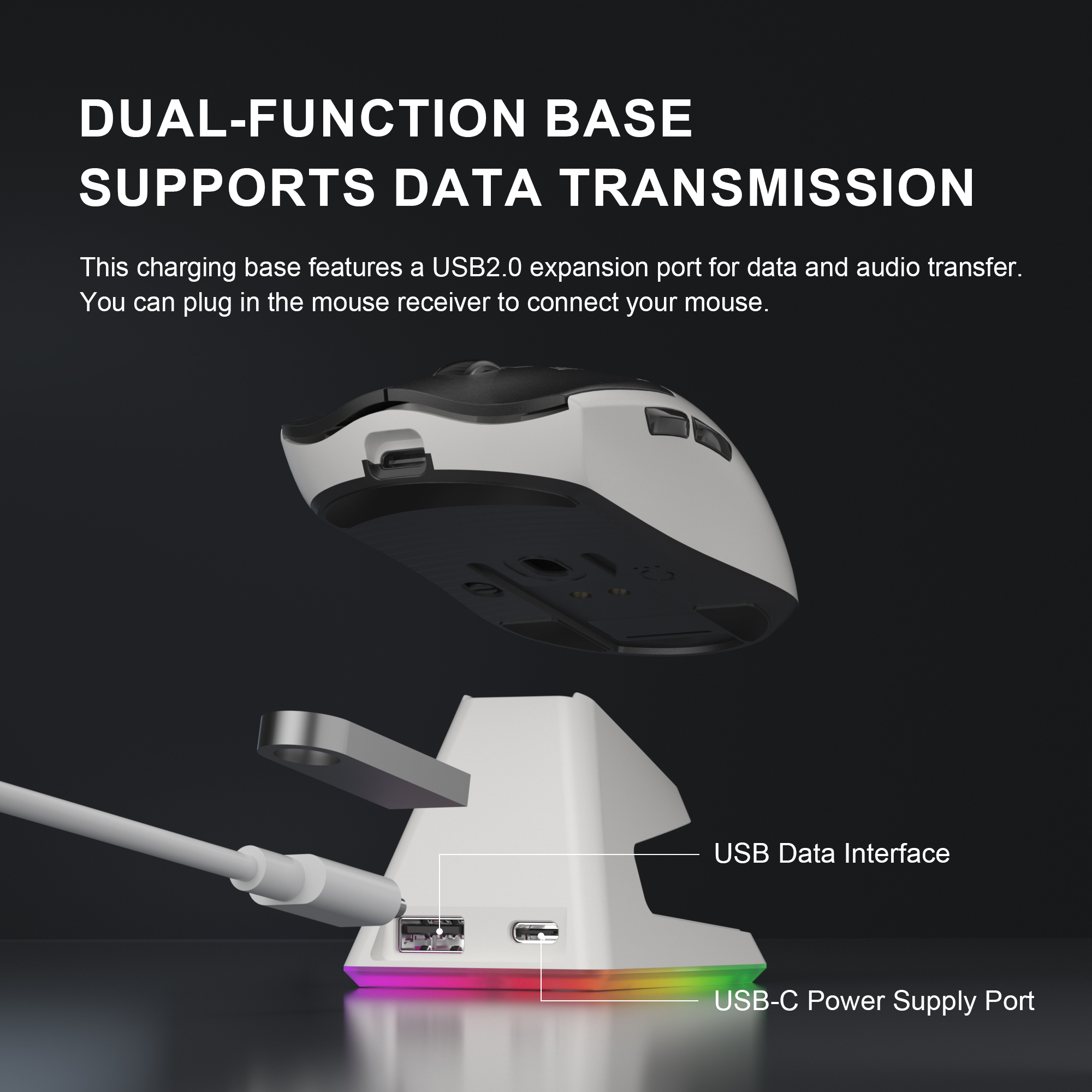 MageGee Scout & RGB Dock Station 12.000DPI PAW3311 Triple Mode (Kablolu/Bluetooth/2.4G) Beyaz Gaming Mouse
