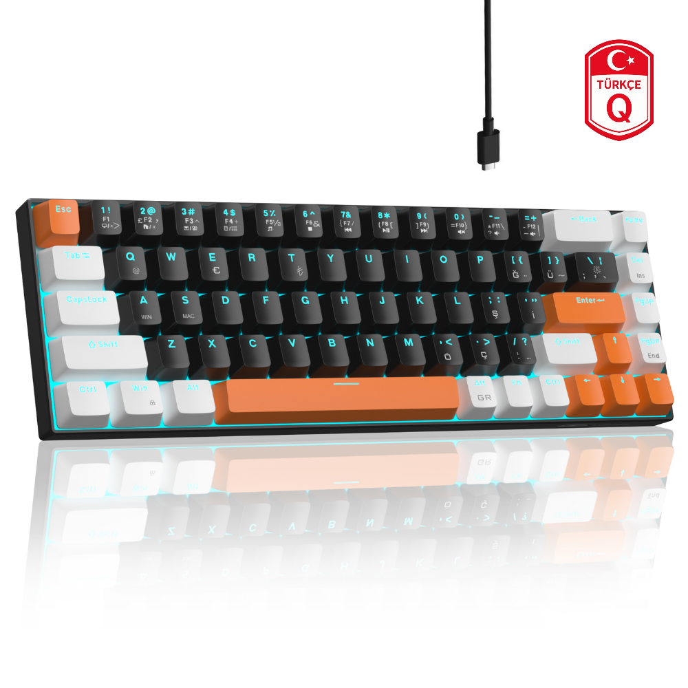 MageGee MK-BOX 68 Tuş Kablolu Mekanik Kahverengi Switch Türkçe Q Turuncu-Siyah Gaming Klavye