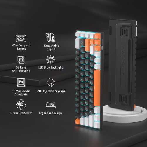 MageGee MK-BOX 68 Tuş Kablolu Mekanik Kahverengi Switch Türkçe Q Turuncu-Siyah Gaming Klavye