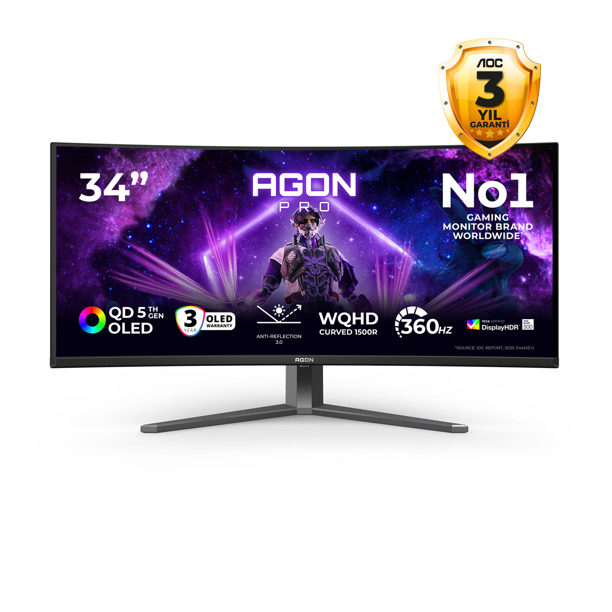 AOC AGON PRO AGP346UCSD 34″ 360Hz 0.03ms HDMI DP Adaptive Sync HDR500 WQHD QD-OLED Curved 1800R Gaming Monitör