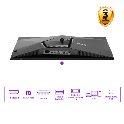 AOC AGON PRO AGP346UCSD 34″ 360Hz 0.03ms HDMI DP Adaptive Sync HDR500 WQHD QD-OLED Curved 1800R Gaming Monitör