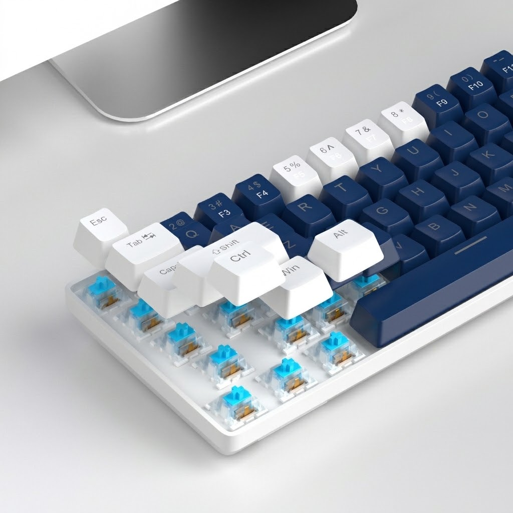 MageGee MK-BOX 68 Tuş Kablolu Mekanik Blue Switch Türkçe Q Mavi-Beyaz Gaming Klavye