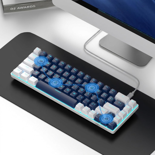 MageGee MK-BOX 68 Tuş Kablolu Mekanik Blue Switch Türkçe Q Mavi-Beyaz Gaming Klavye