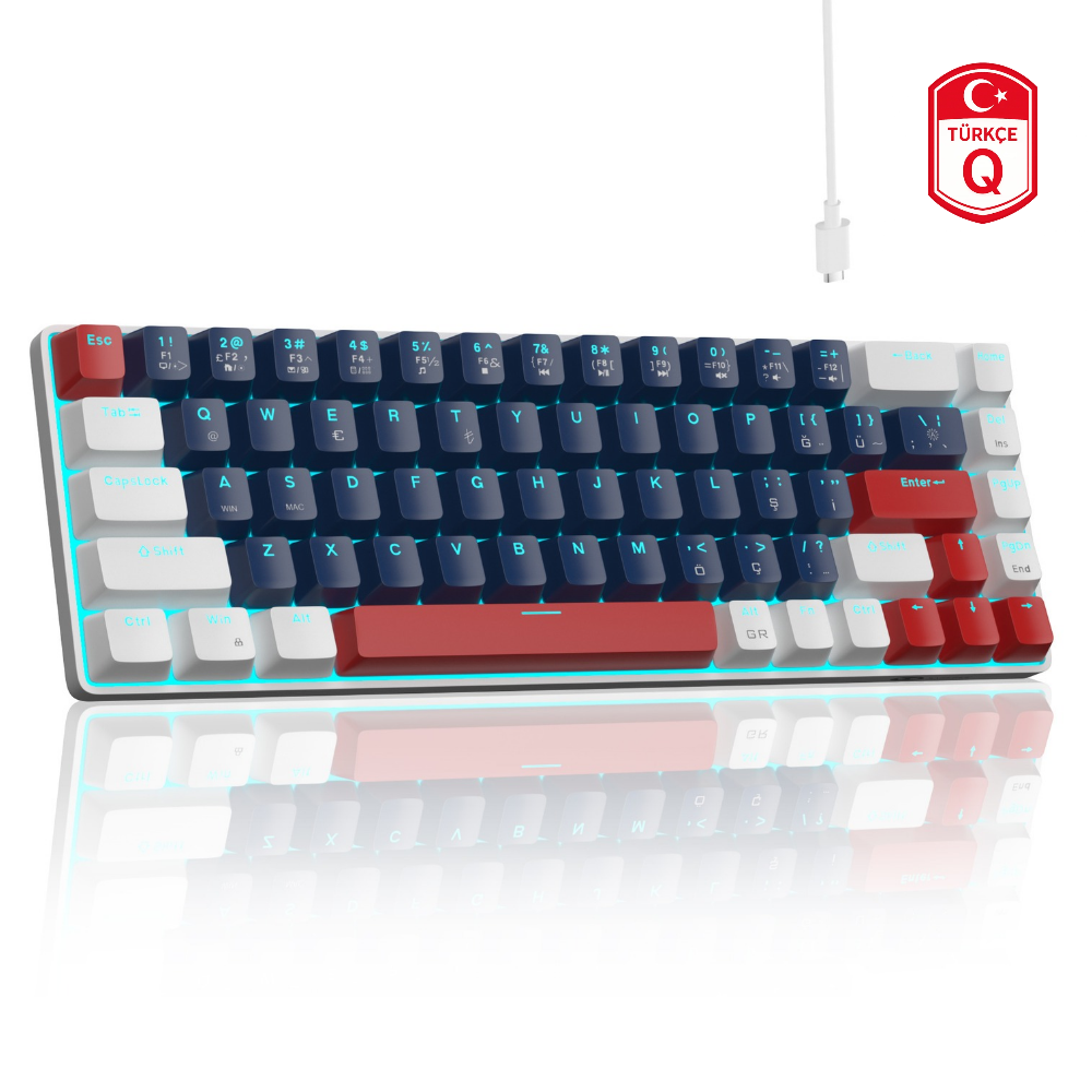 MageGee MK-BOX 68 Tuş Kablolu Mekanik Blue Switch Türkçe Q Mavi-Beyaz Gaming Klavye