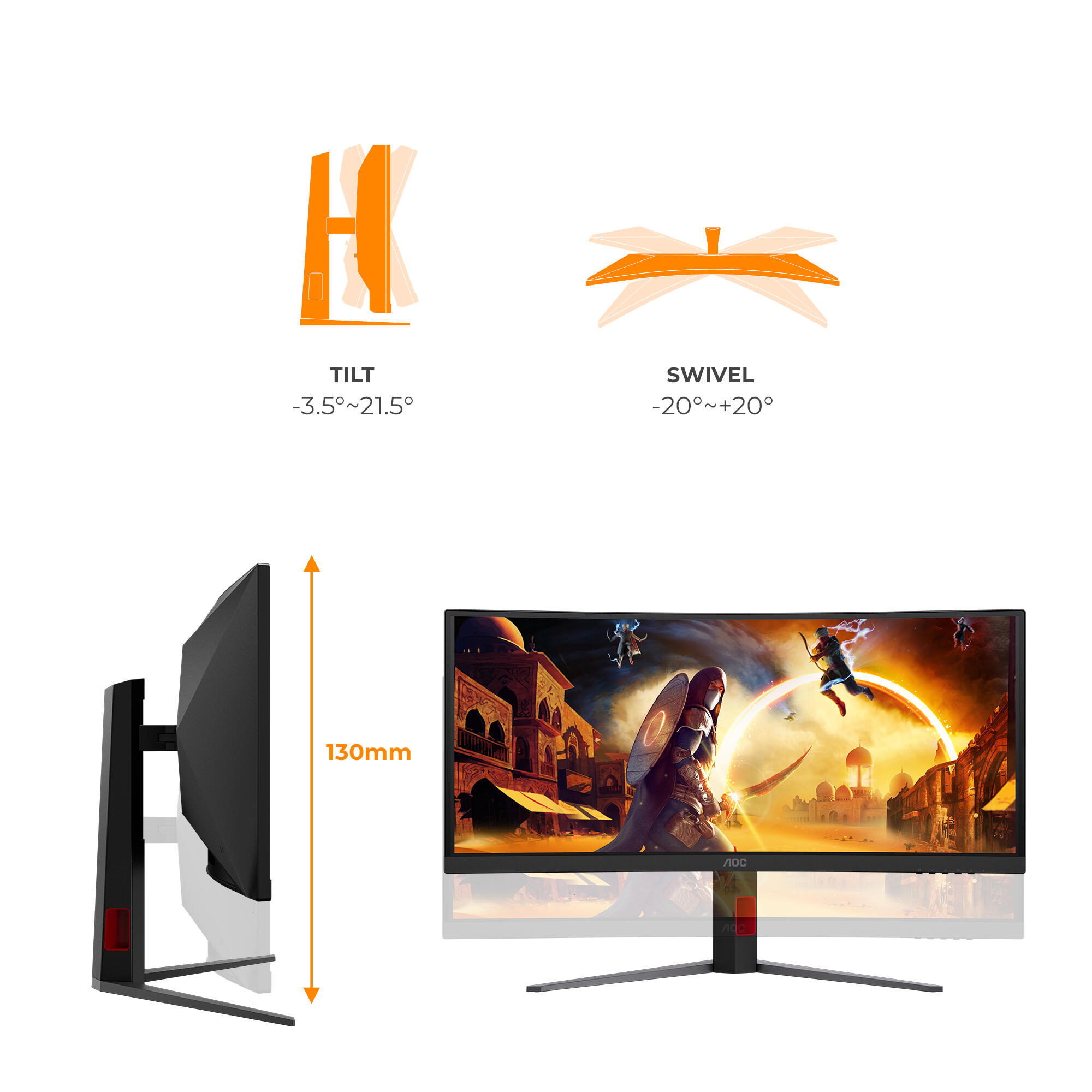 AOC CU34G4ZCA 34″ 250Hz 0.3ms Adaptive Sync 1500R Curved WQHD Fast Va Gaming (Oyuncu) Monitörü
