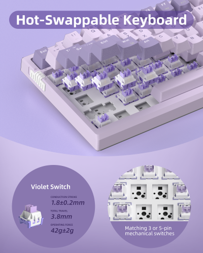 SKY81 Violet 83 Tuş Kablosuz RGB Hot-Swap Mekanik Gasket Mor Gaming Klavye