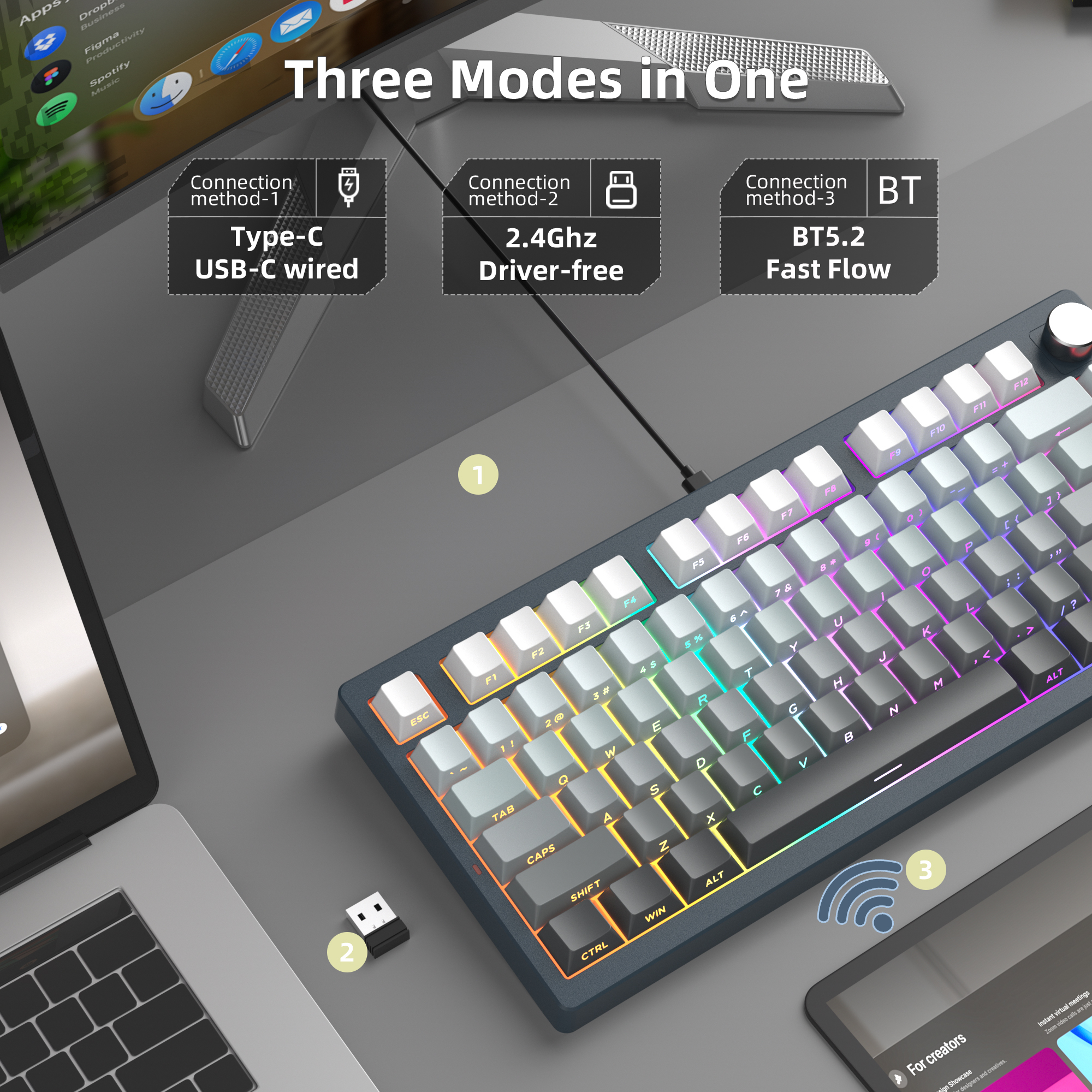 MageGee Light75 Tri-Mode Kablosuz RGB Hot-Swap Mekanik Siyah-Gri Gradient Gasket Gaming Klavye