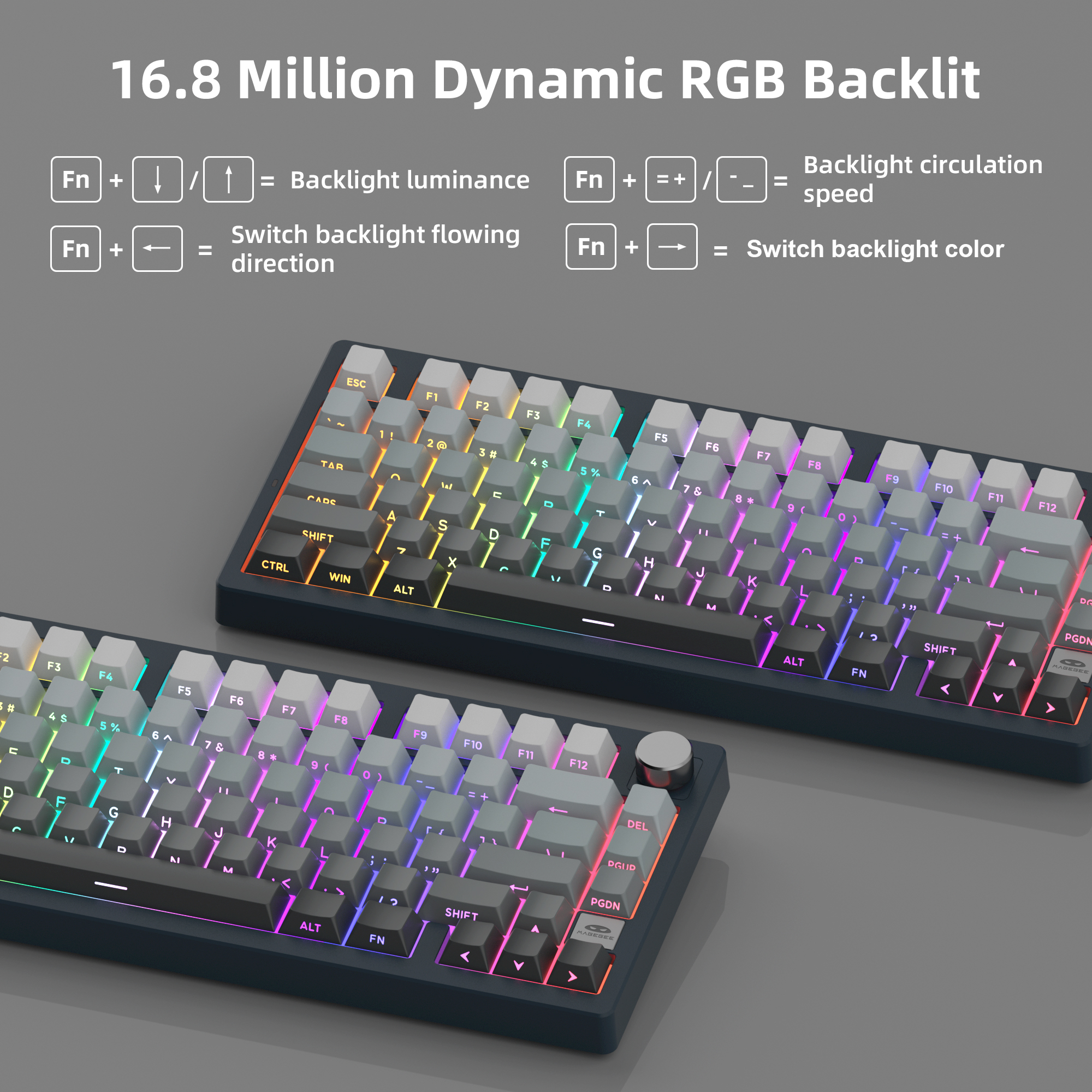 MageGee Light75 Tri-Mode Kablosuz RGB Hot-Swap Mekanik Siyah-Gri Gradient Gasket Gaming Klavye