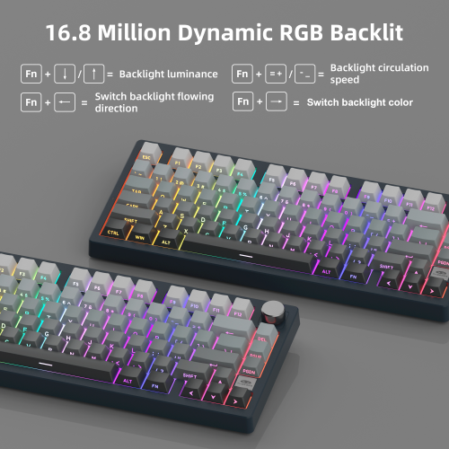 MageGee Light75 Tri-Mode Kablosuz RGB Hot-Swap Mekanik Siyah-Gri Gradient Gasket Gaming Klavye