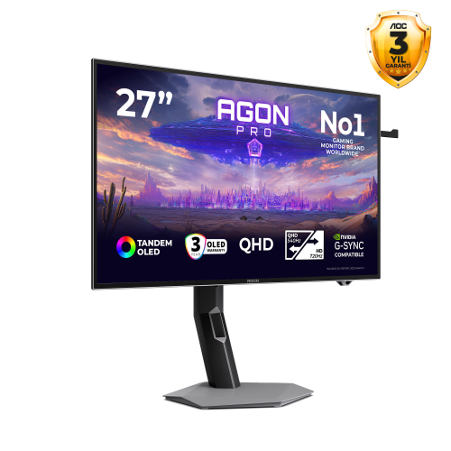AOC AGON PRO AGP277QKDC 26.5″ 540Hz 0.03ms 2K Adaptive Sync Pivot HDR True Black 500 W-OLED Gaming (Oyuncu) Monitör