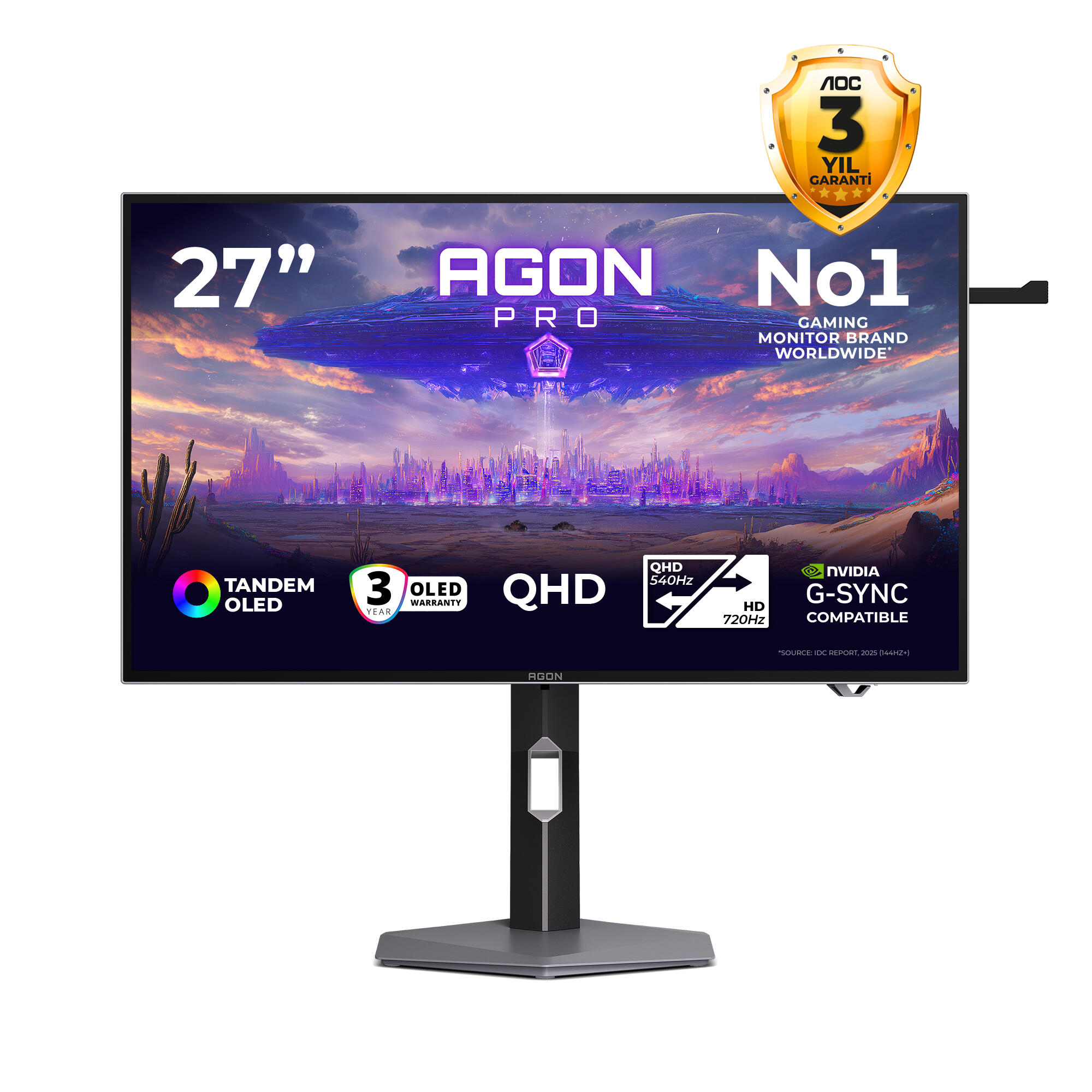 AOC AGON PRO AGP277QKDC 26.5″ 540Hz 0.03ms 2K Adaptive Sync Pivot HDR True Black 500 W-OLED Gaming (Oyuncu) Monitör