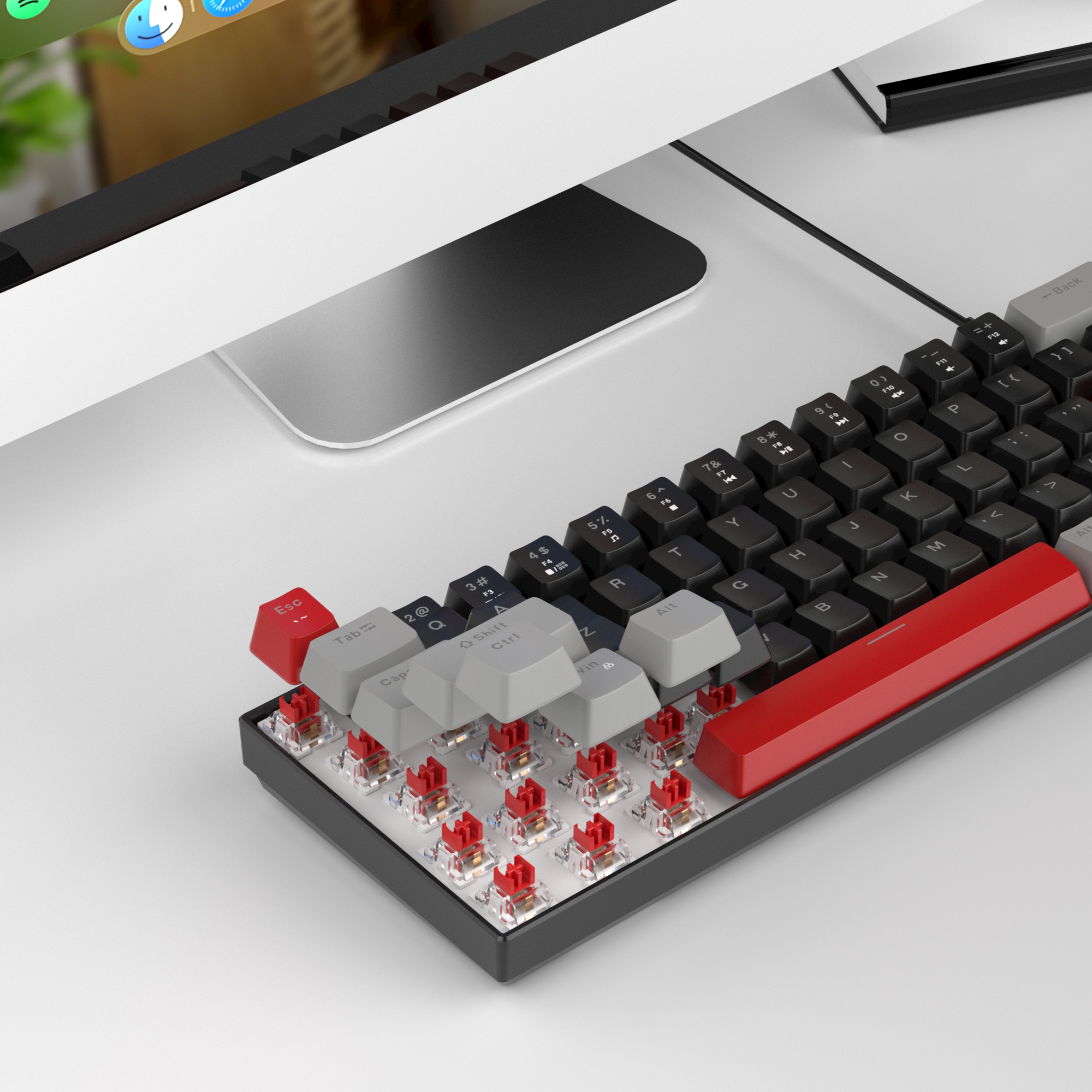 MageGee MK-BOX 68 Tuş Kablolu Mekanik Red Switch Türkçe Q Gri-Siyah Gaming Klavye