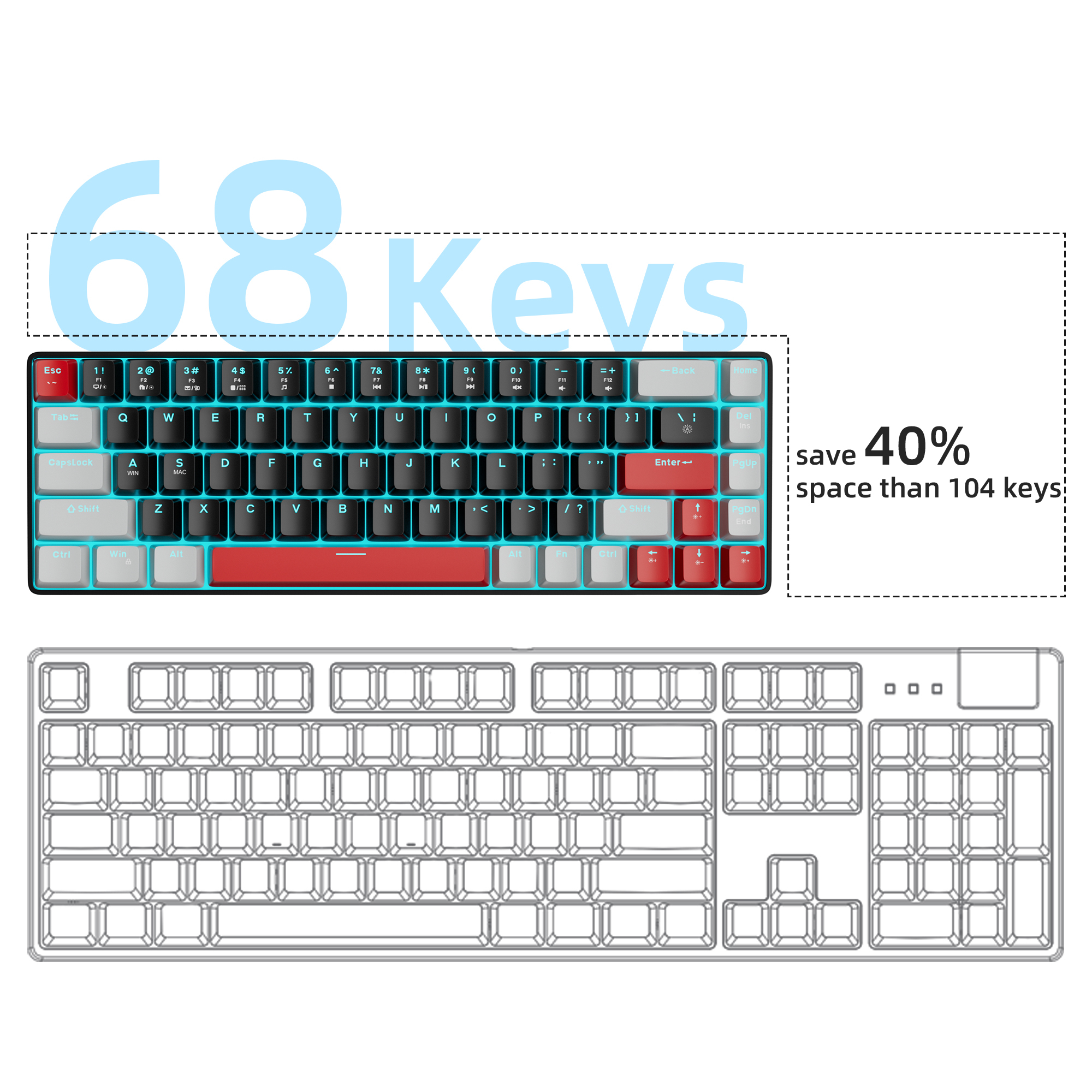 MageGee MK-BOX 68 Tuş Kablolu Mekanik Red Switch Türkçe Q Gri-Siyah Gaming Klavye