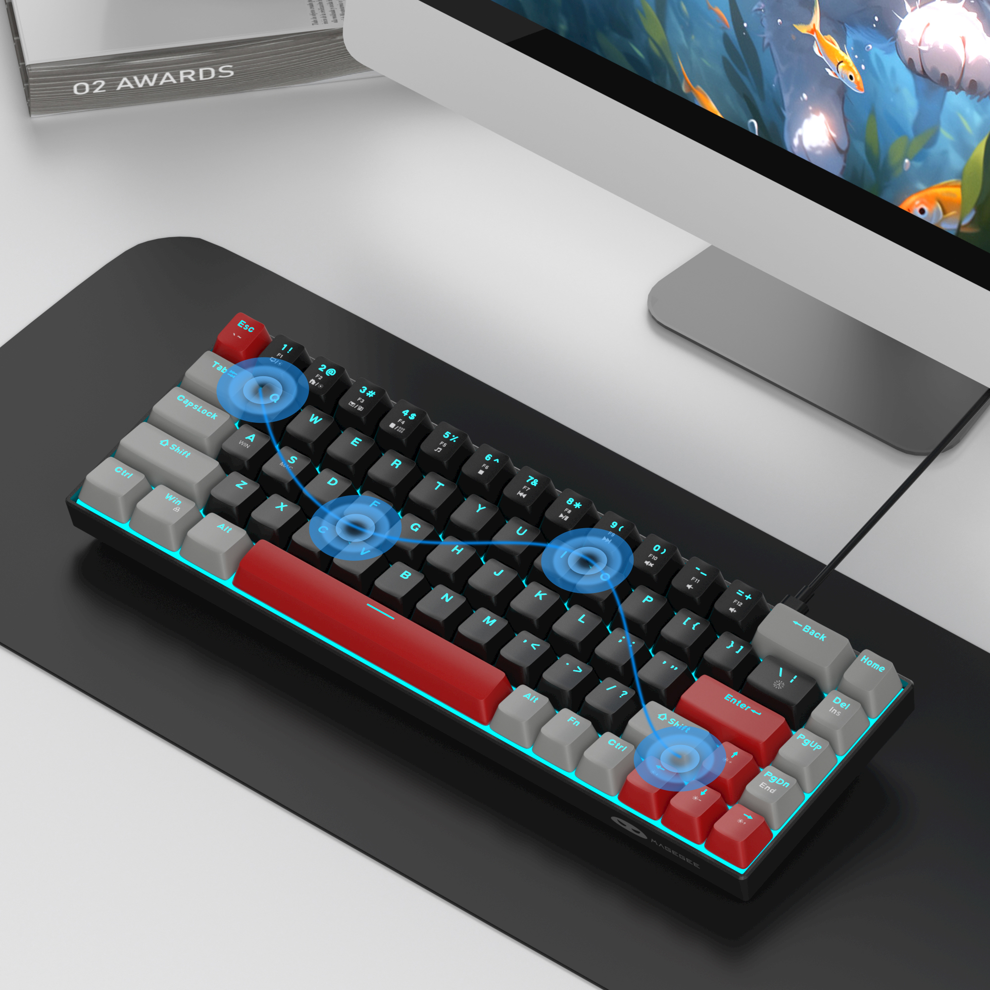 MageGee MK-BOX 68 Tuş Kablolu Mekanik Red Switch Türkçe Q Gri-Siyah Gaming Klavye